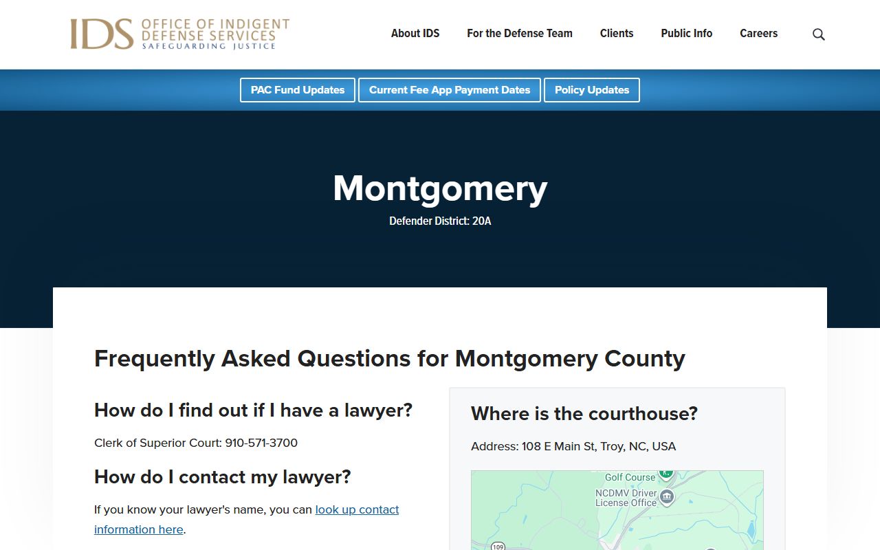 Montgomery County court dockets NCIDS appointed counsel source