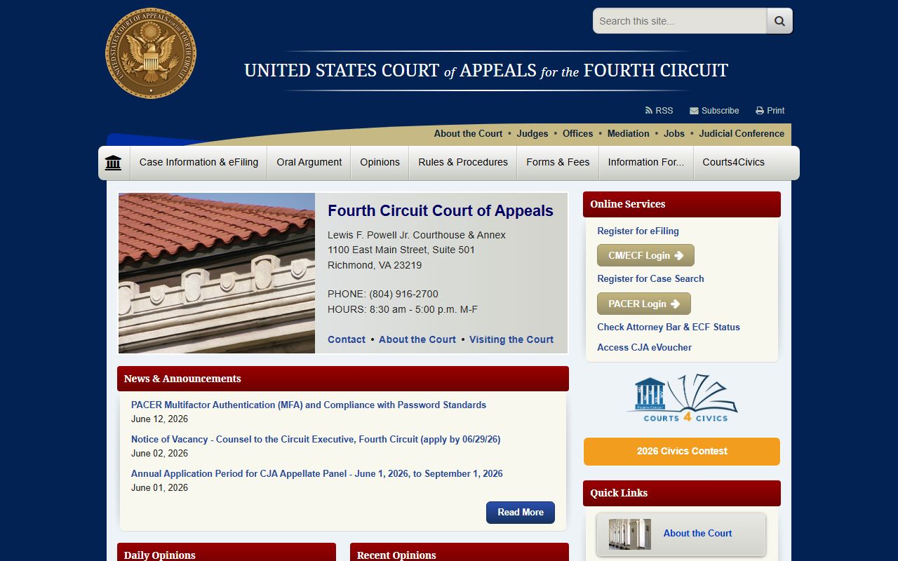 Montgomery County Superior Court records Fourth Circuit federal appeals