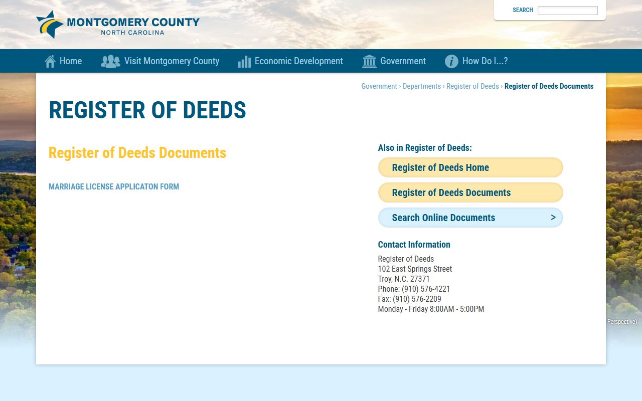 Montgomery County marriage records Register of Deeds documents