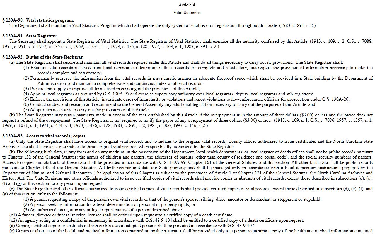 Montgomery County probate records North Carolina vital records statute source