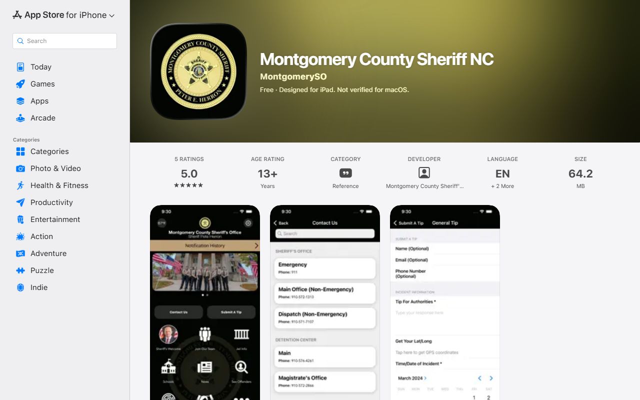 Montgomery County warrant search Sheriff app Apple listing