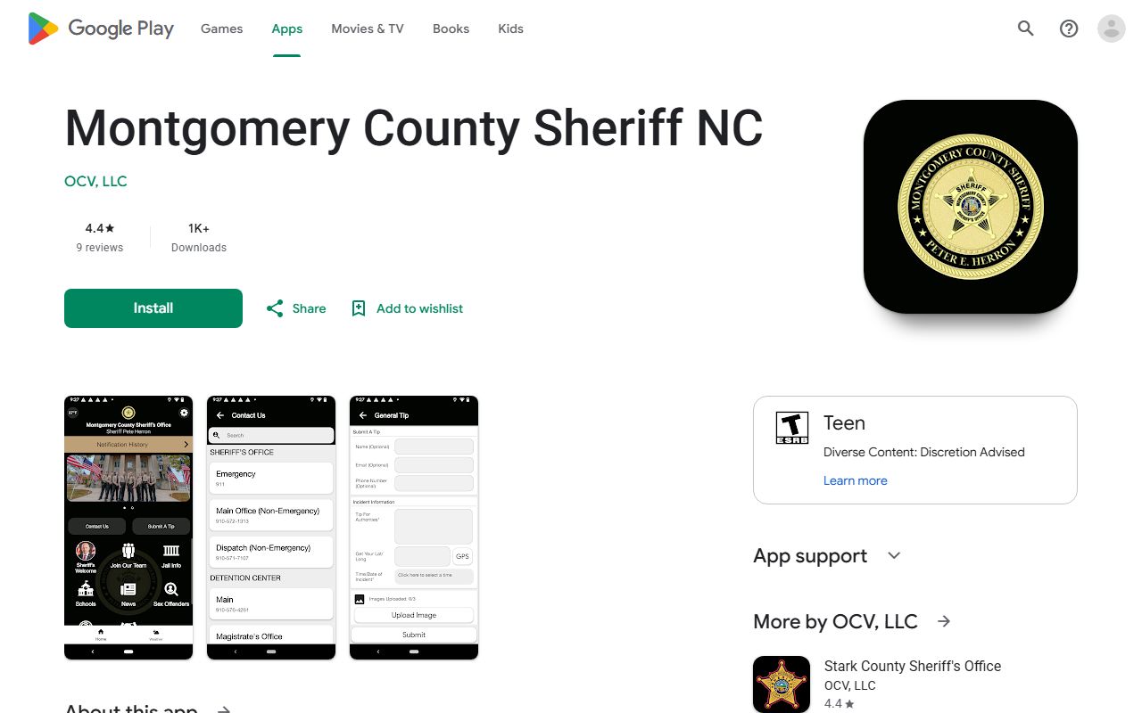 Montgomery County warrant search Sheriff app Google Play listing